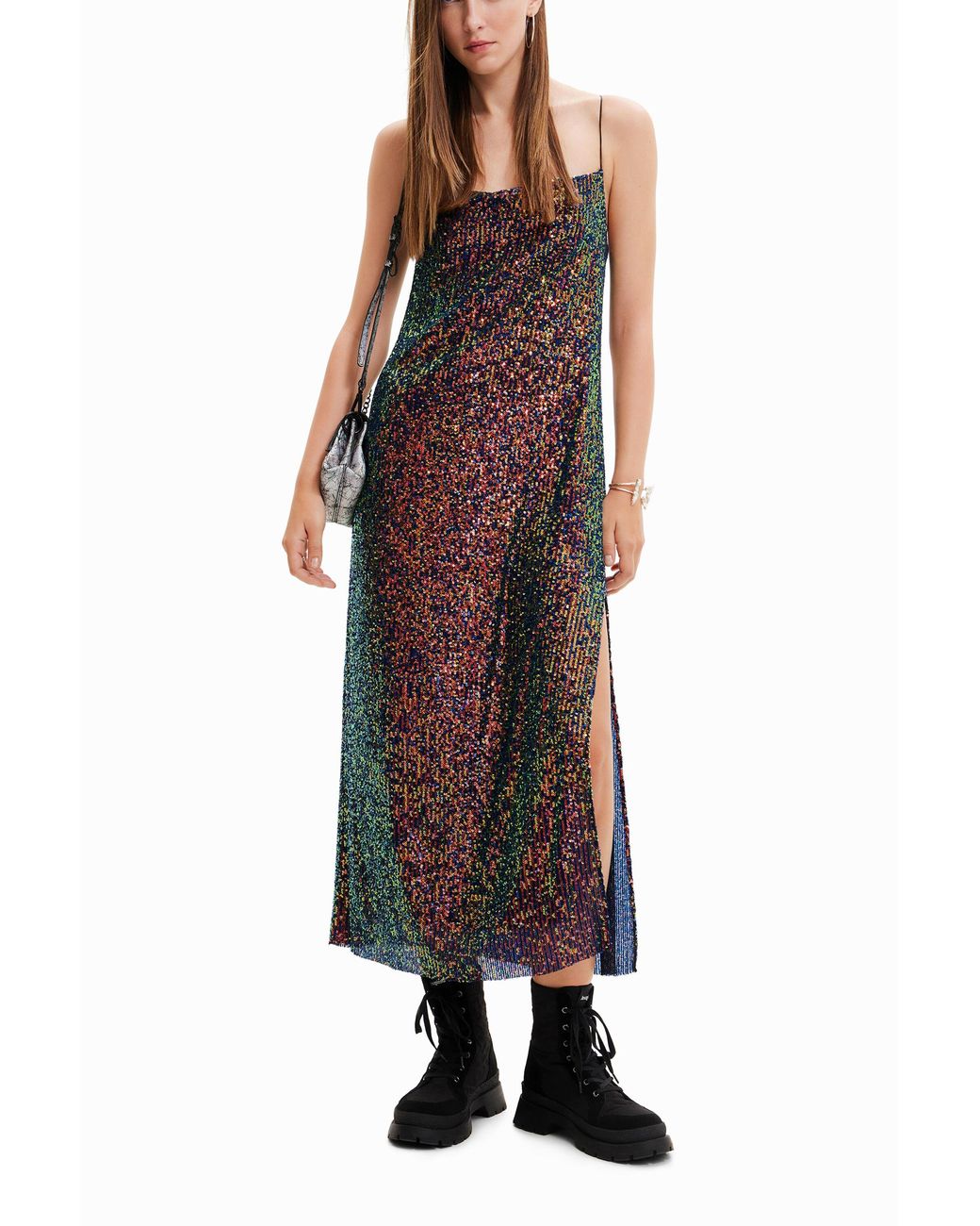 Desigual Purple Sequin Midi Dress, Polyester