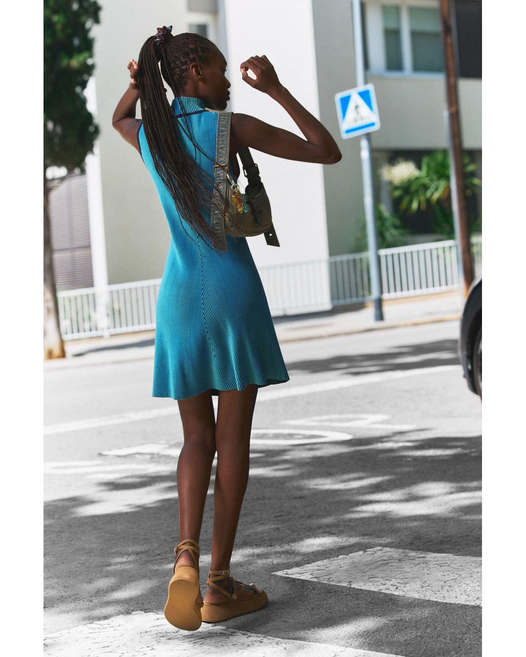 Desigual Blue Iridescent Knit Zipper Dresses