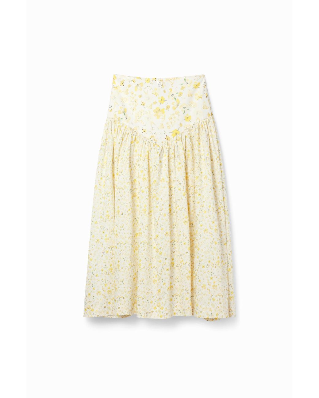 Desigual White Floral Ruffle Midi Skirt, Cotton