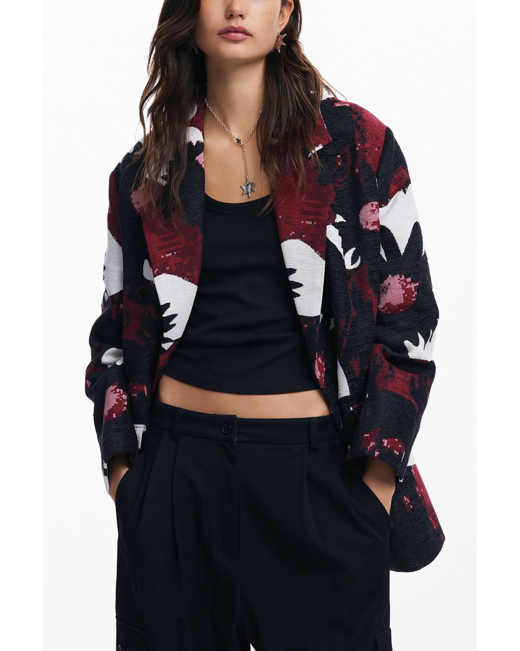 Desigual Black Floral Coat M. Christian Lacroix