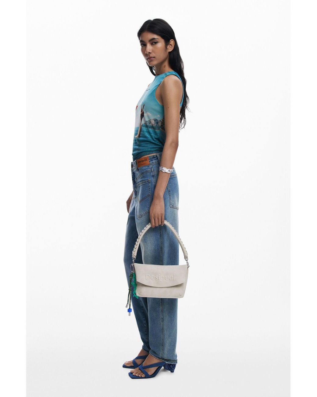 Desigual White Medium 3D Logo Flap Bag, Polyurethane