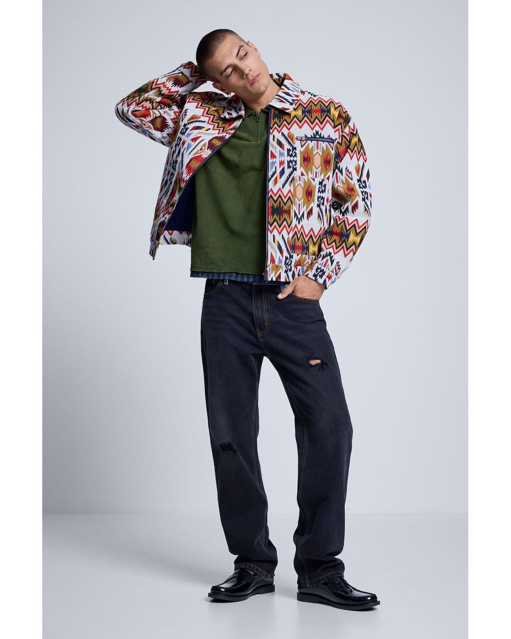 Desigual White Patchwork Print Jacket for men