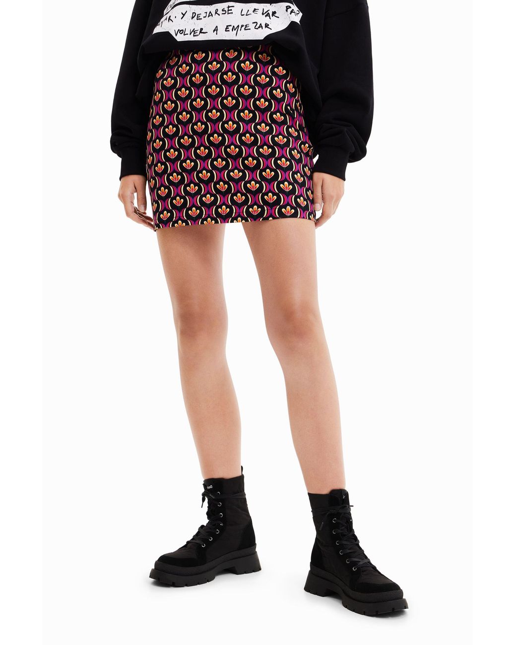 Desigual Red Retro Slim Mini Skirt, Cotton