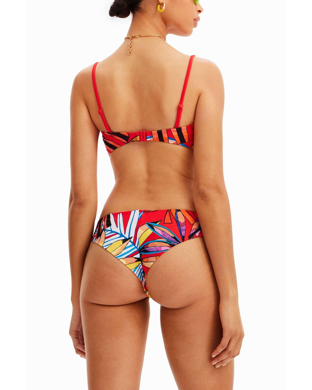 Desigual Red Tropical Bandeau Bikini Top