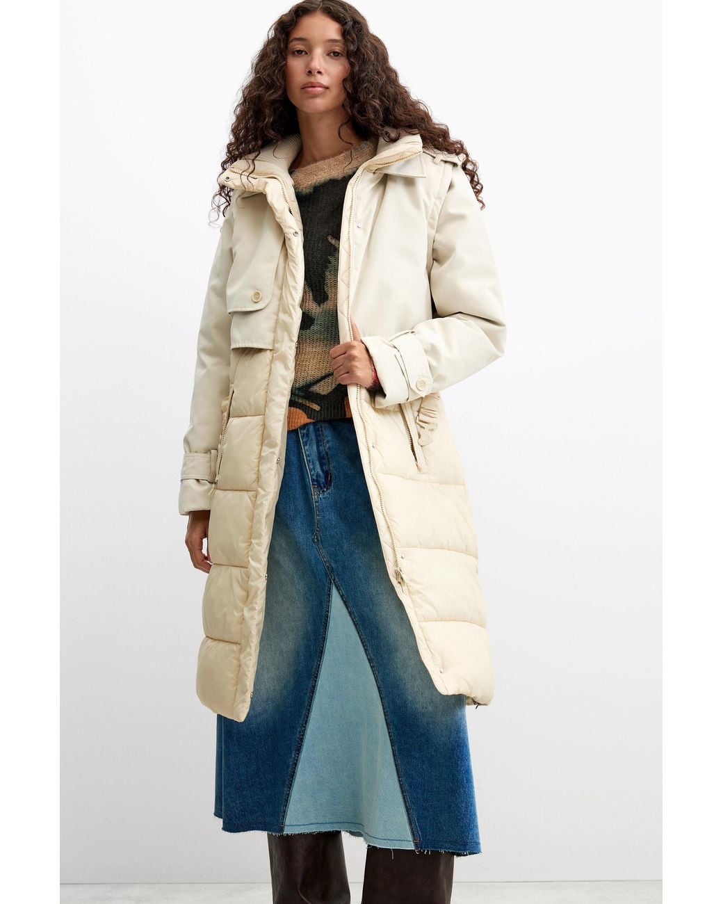 Desigual Blue Long Padded Coat