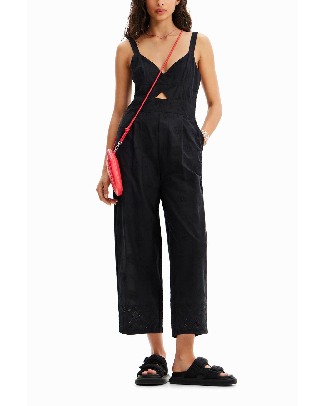 Desigual Black Flocked Long Jumpsuit, Cotton