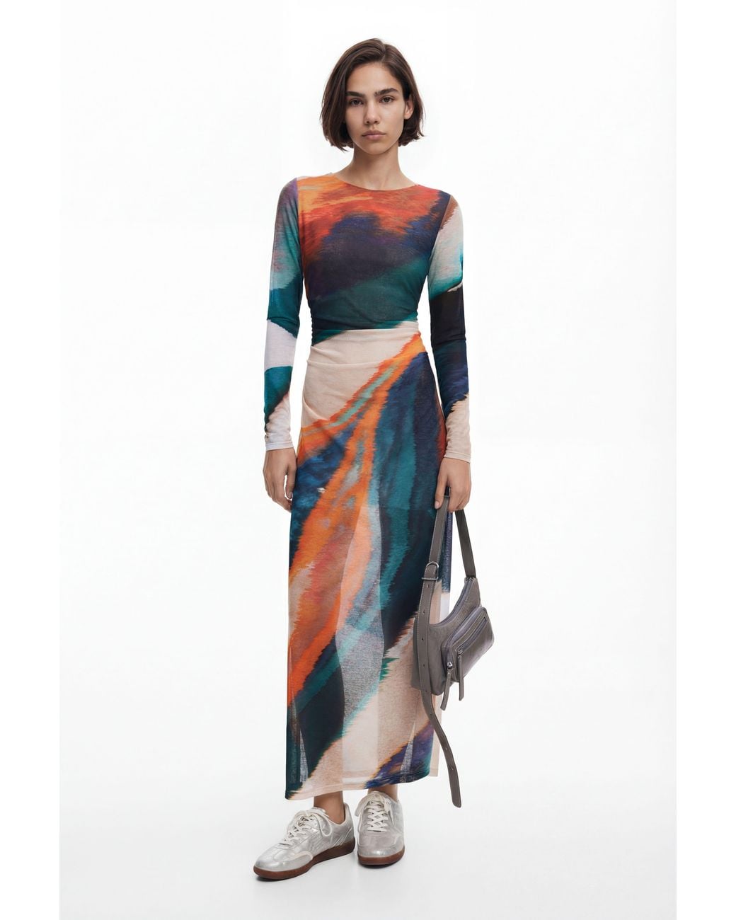 Desigual White Printed Dress, Polyester