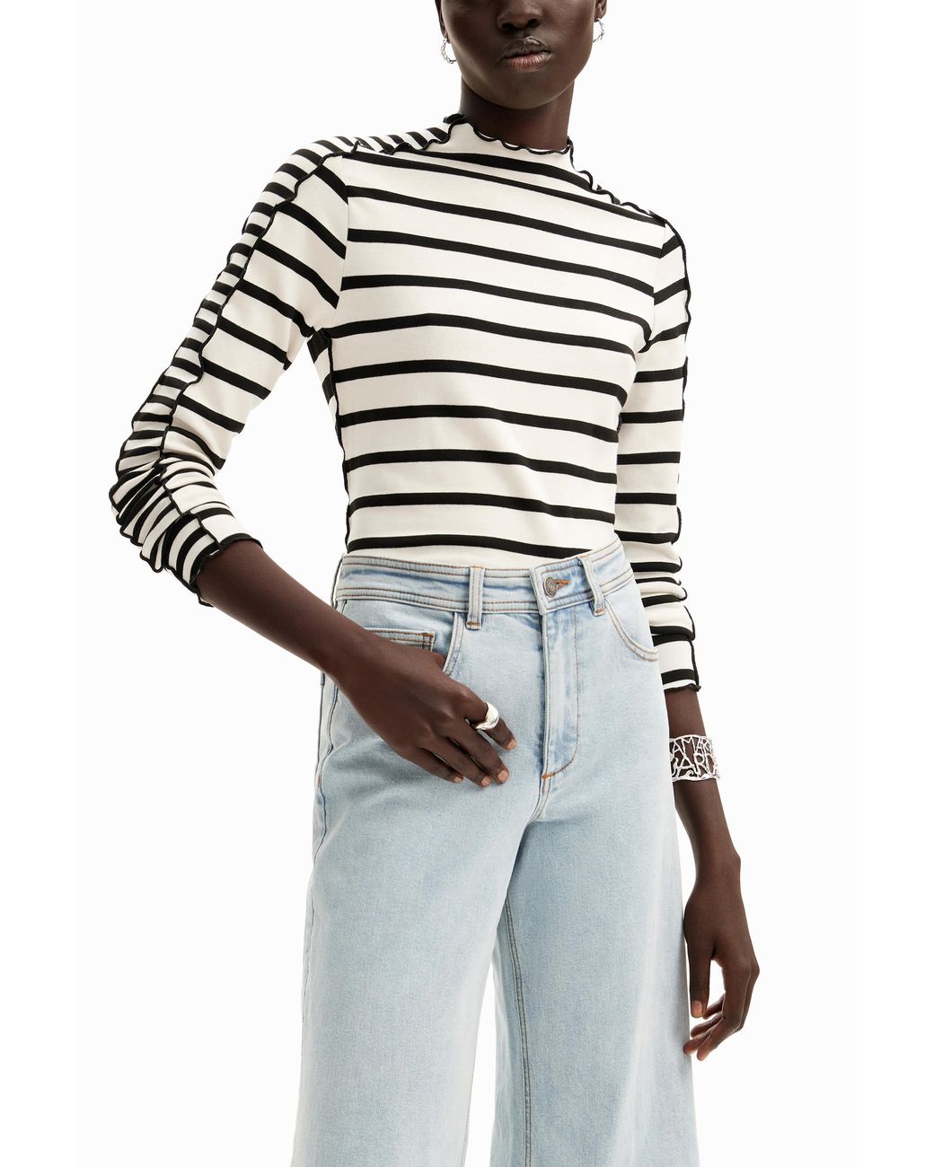 Desigual White Cropped Culotte Jeans, Cotton