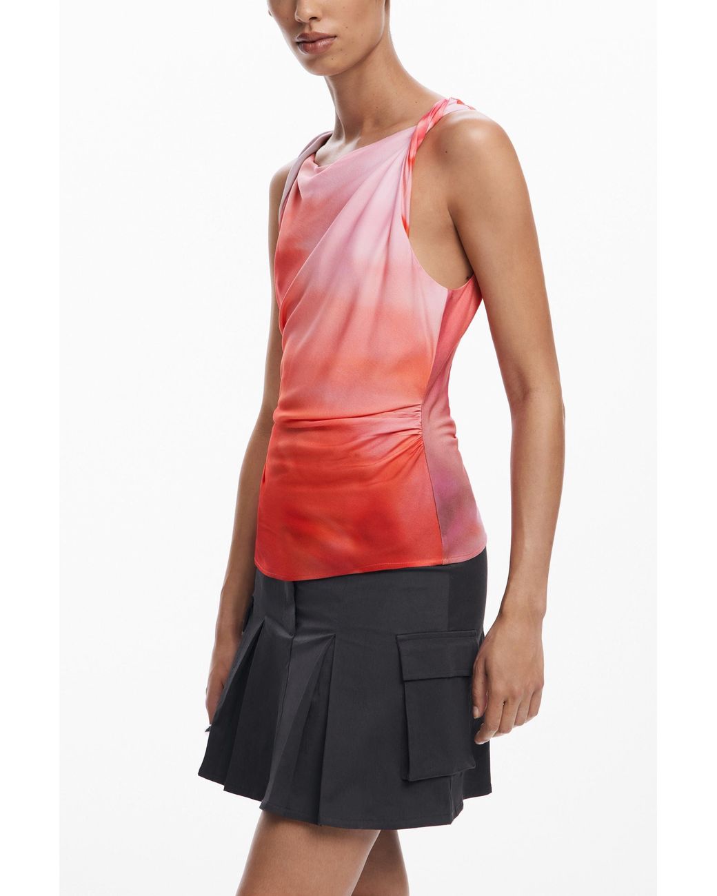 Desigual Red Tie-Dye Tank Top, Viscose