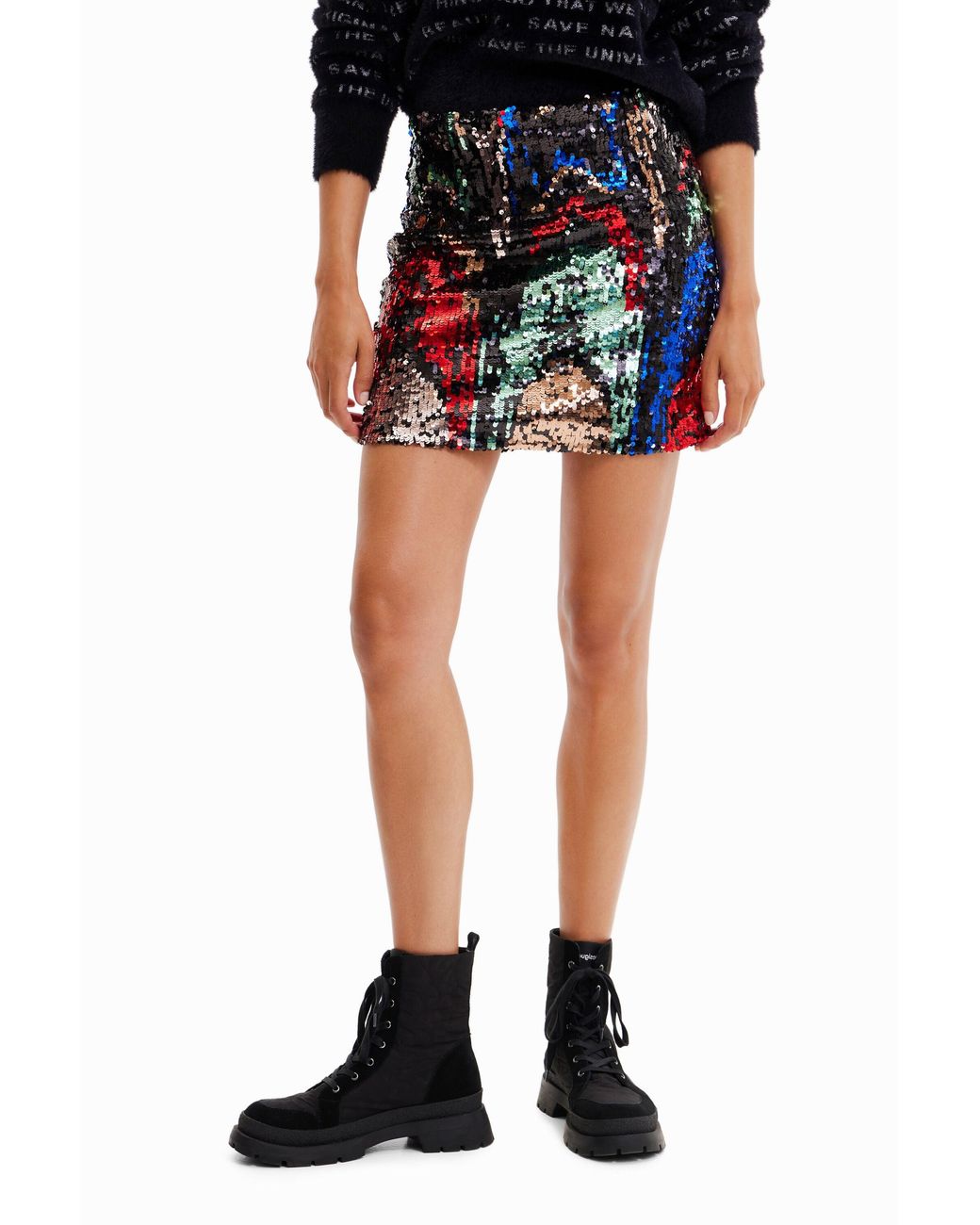 Desigual Black Sequin Slim Mini Skirt