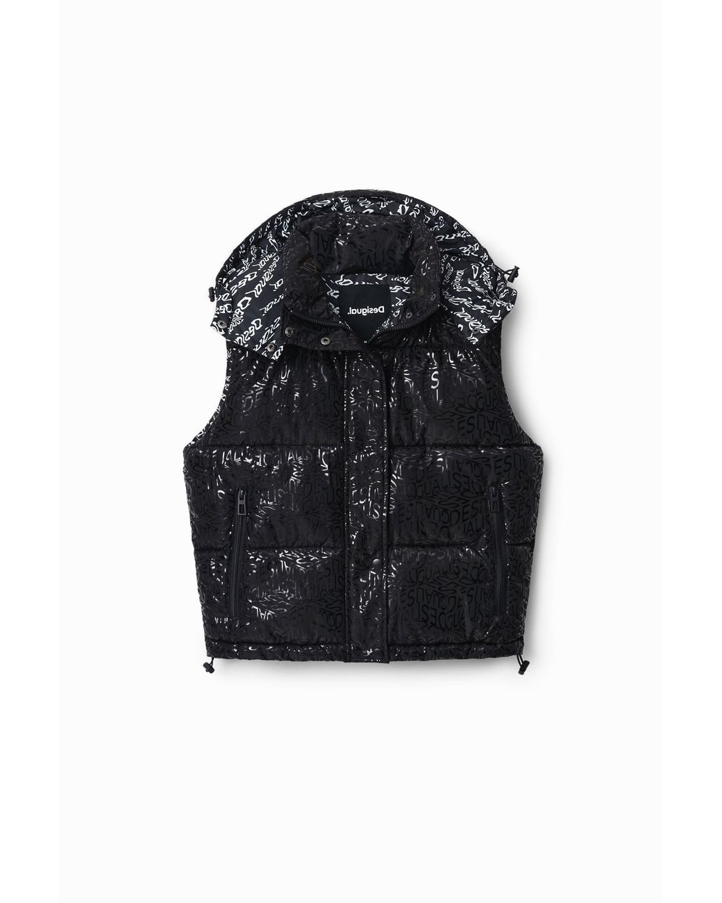 Desigual Black Logo Quilted Gilet, Polyester