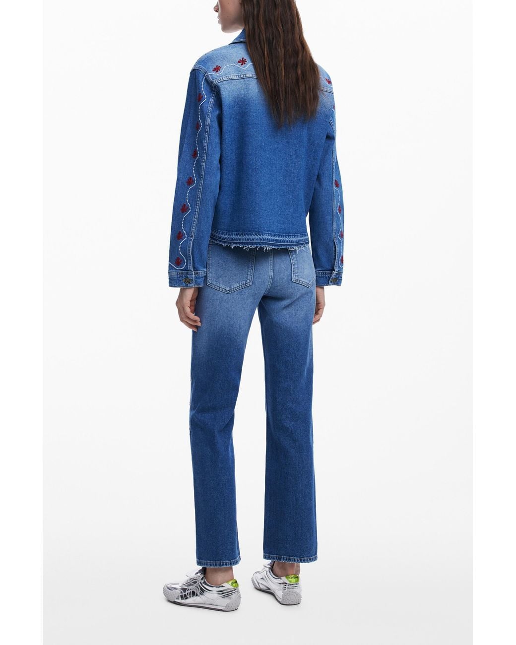 Desigual Blue Floral Denim Jacket, Cotton