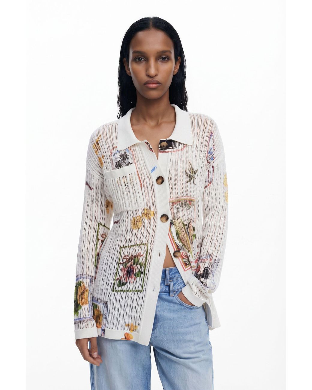 Desigual White Stamp Cardigan