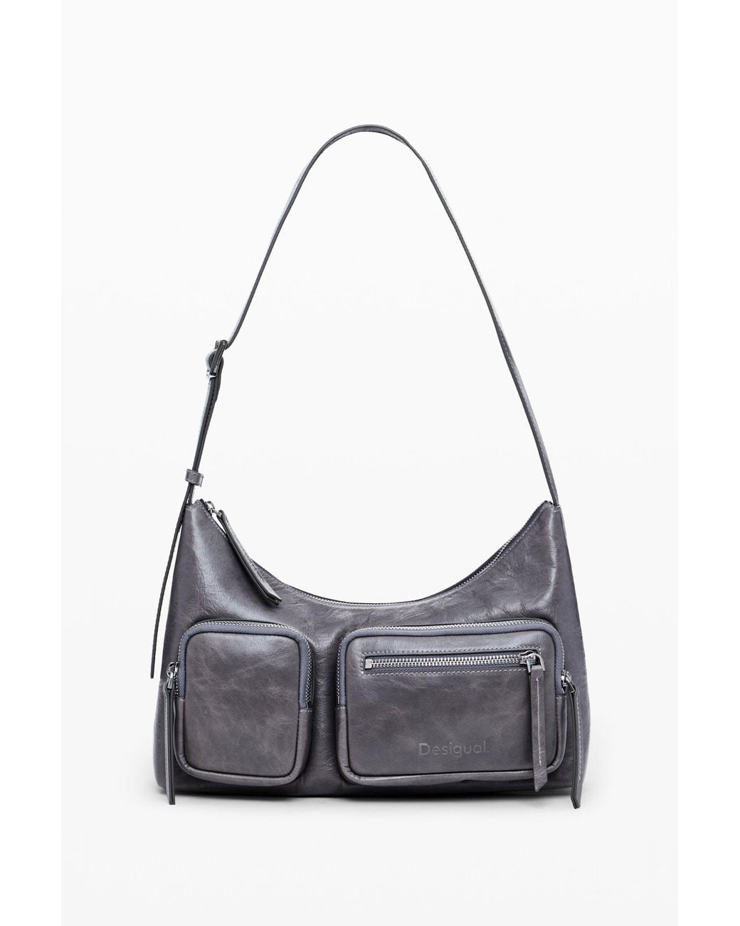 Desigual Black Leather Bag With Pockets, Cow Leather