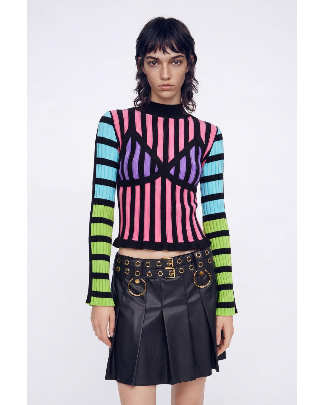 Desigual Black María Escoté Pleated Mini Skirt, Polyurethane