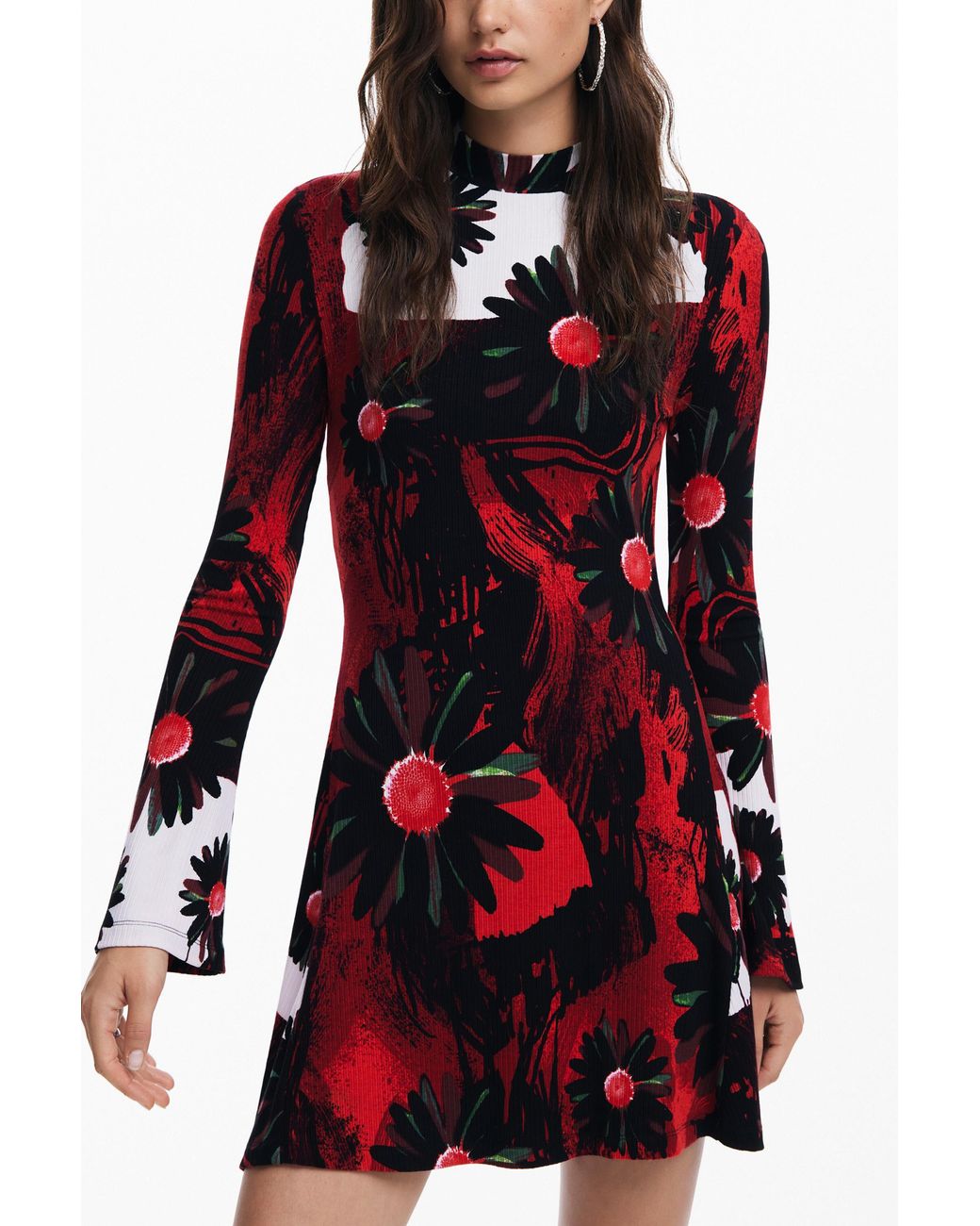 Desigual Red Mini Dress With M. Christian Lacroix Print, Viscose