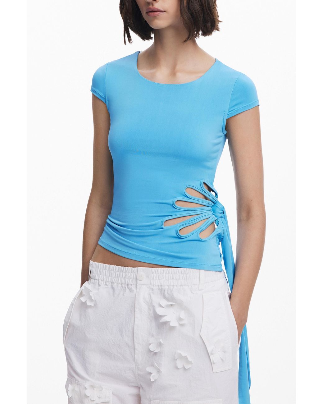 Desigual White Tyler Mcgillivary Perforated Flower T-Shirt, Acetate