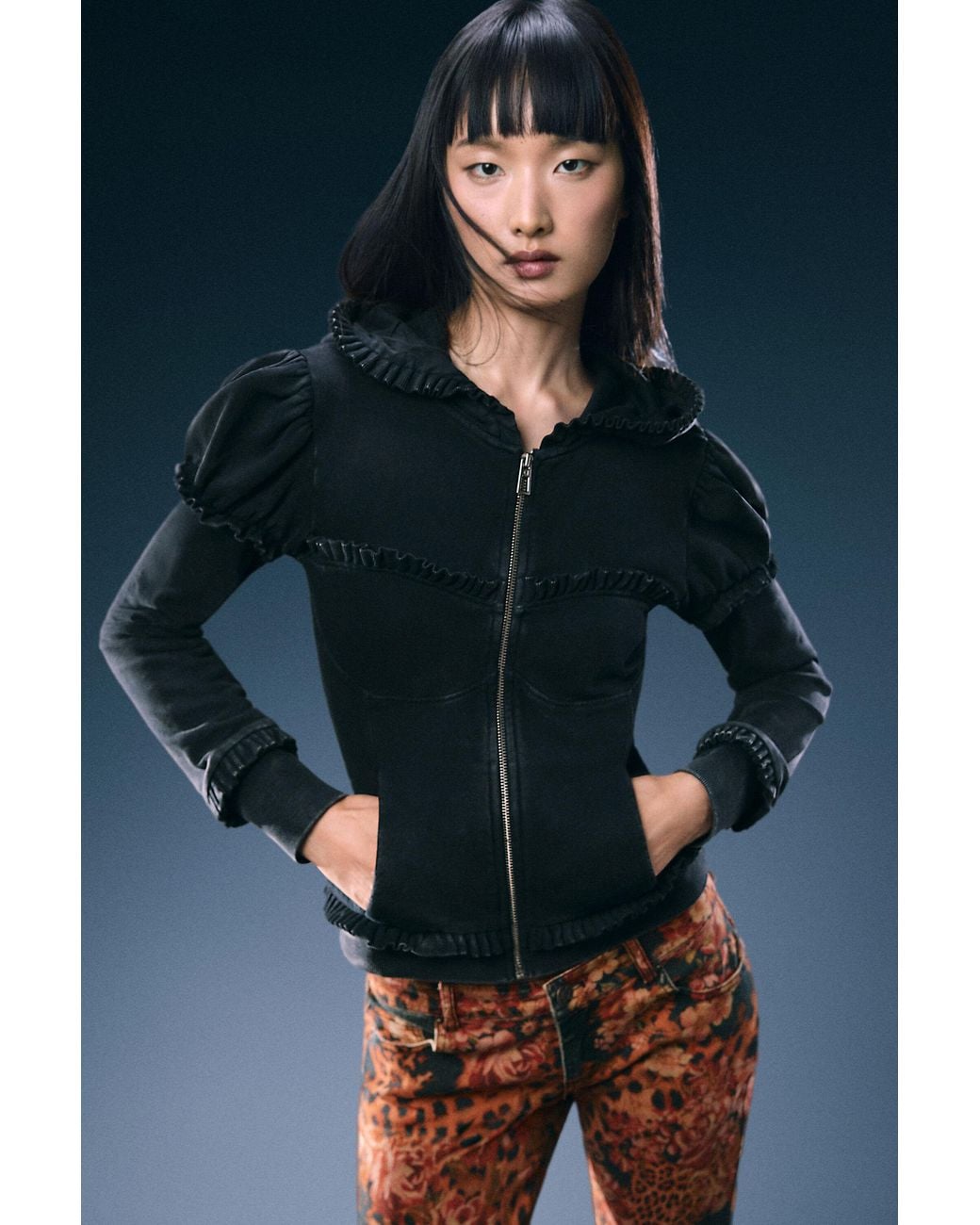 Desigual Blue Puff Sleeve Jacket, Cotton