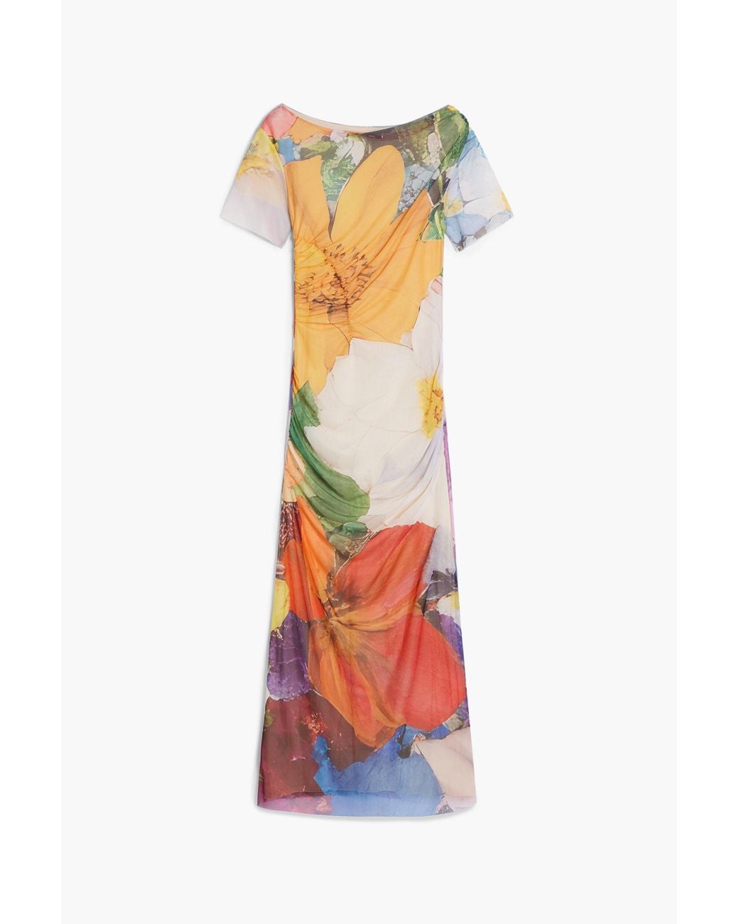 Desigual Orange Midi Tulle Dress With Flowers, Polyester