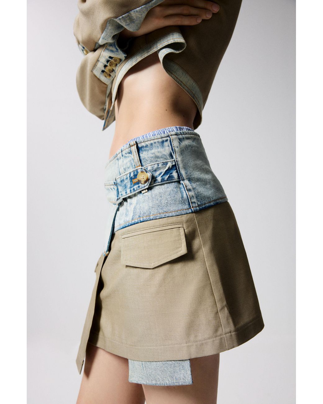 Desigual Blue Short Bimaterial Skirt