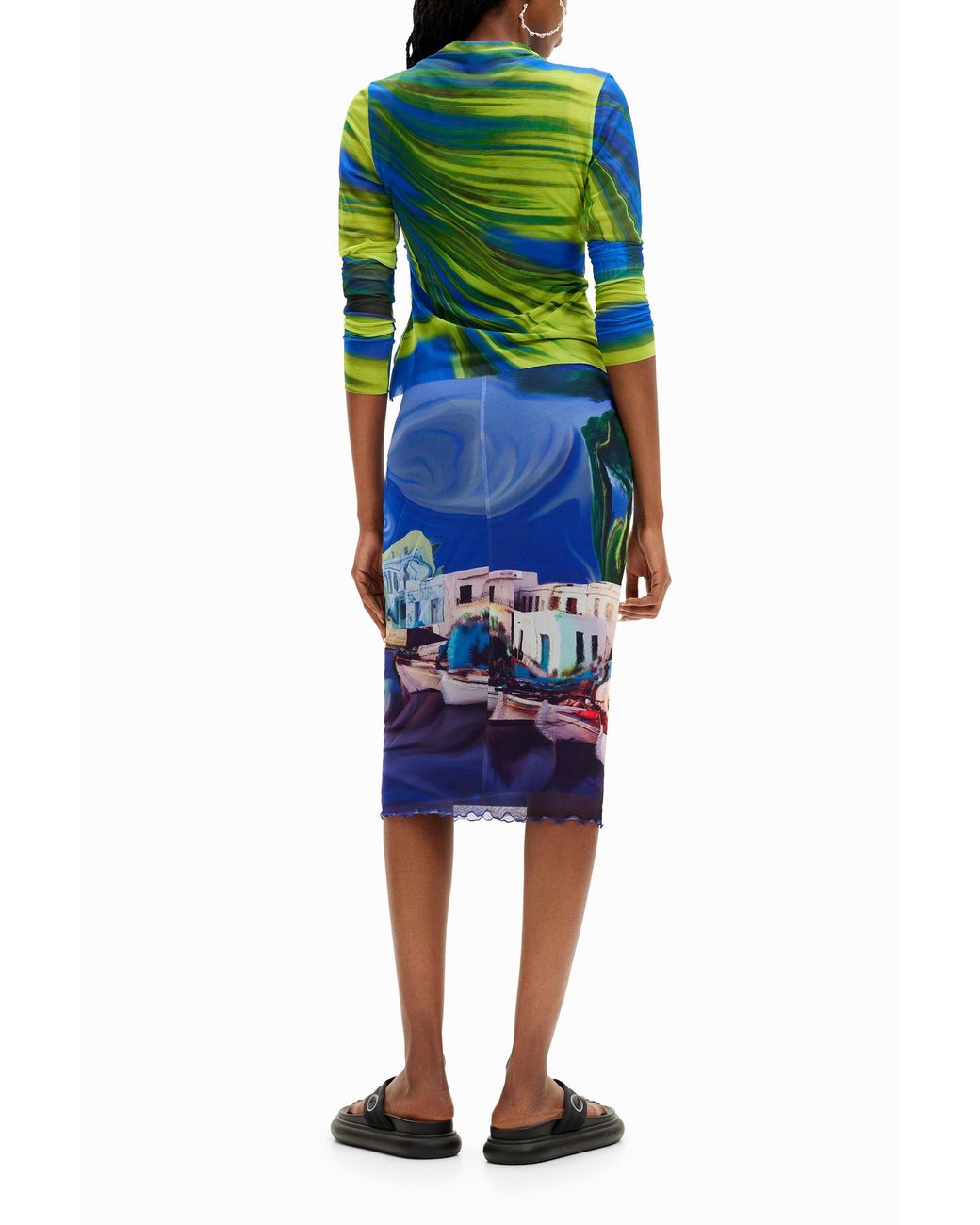 Desigual Blue M. Christian Lacroix Landscape Midi Skirt, Polyester