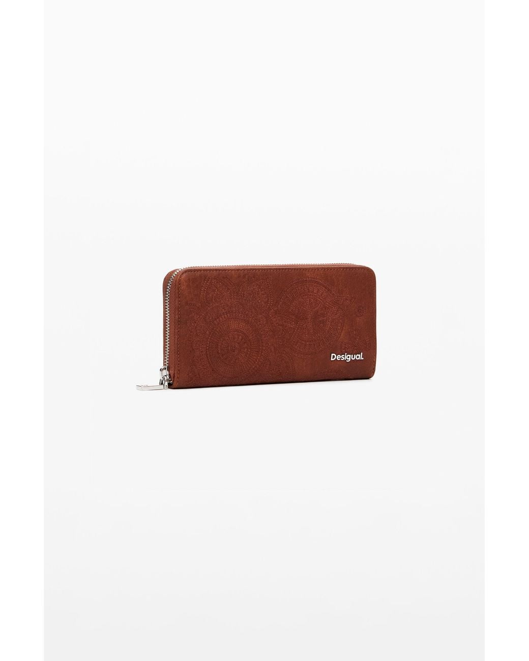 Desigual Brown Large Floral Embroidery Wallet, Polyurethane