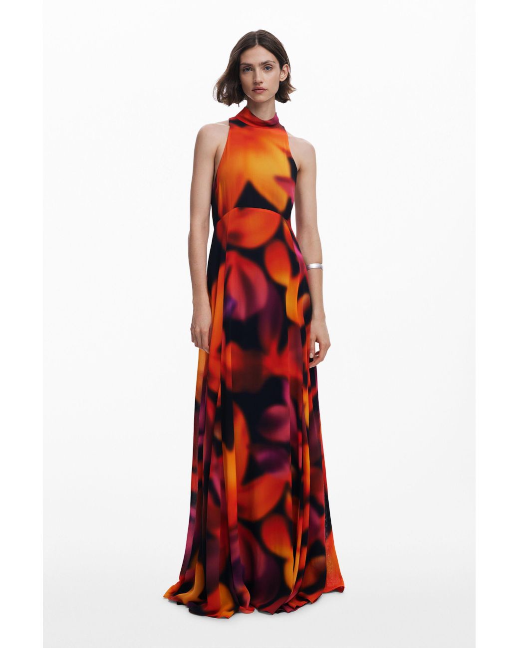 Desigual Long Halter Floral Dress, Viscose in Red | Lyst