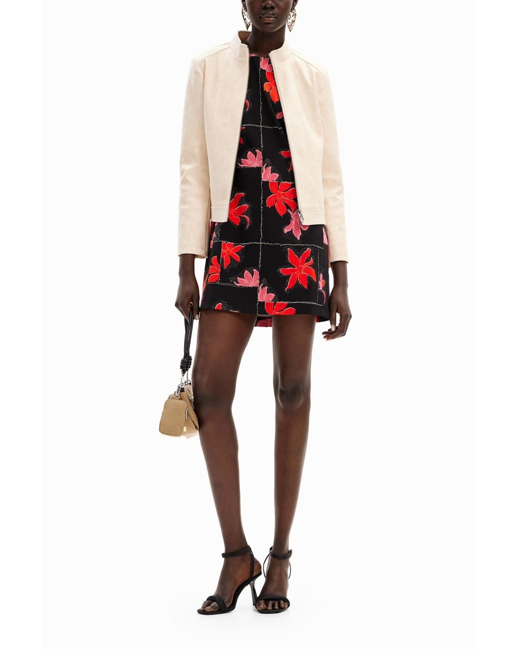 Desigual Red Floral Mini Pinafore Dress