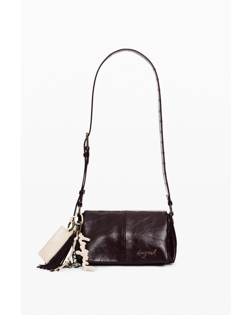 Desigual White Small Shiny Crossbody Bag, Polyurethane