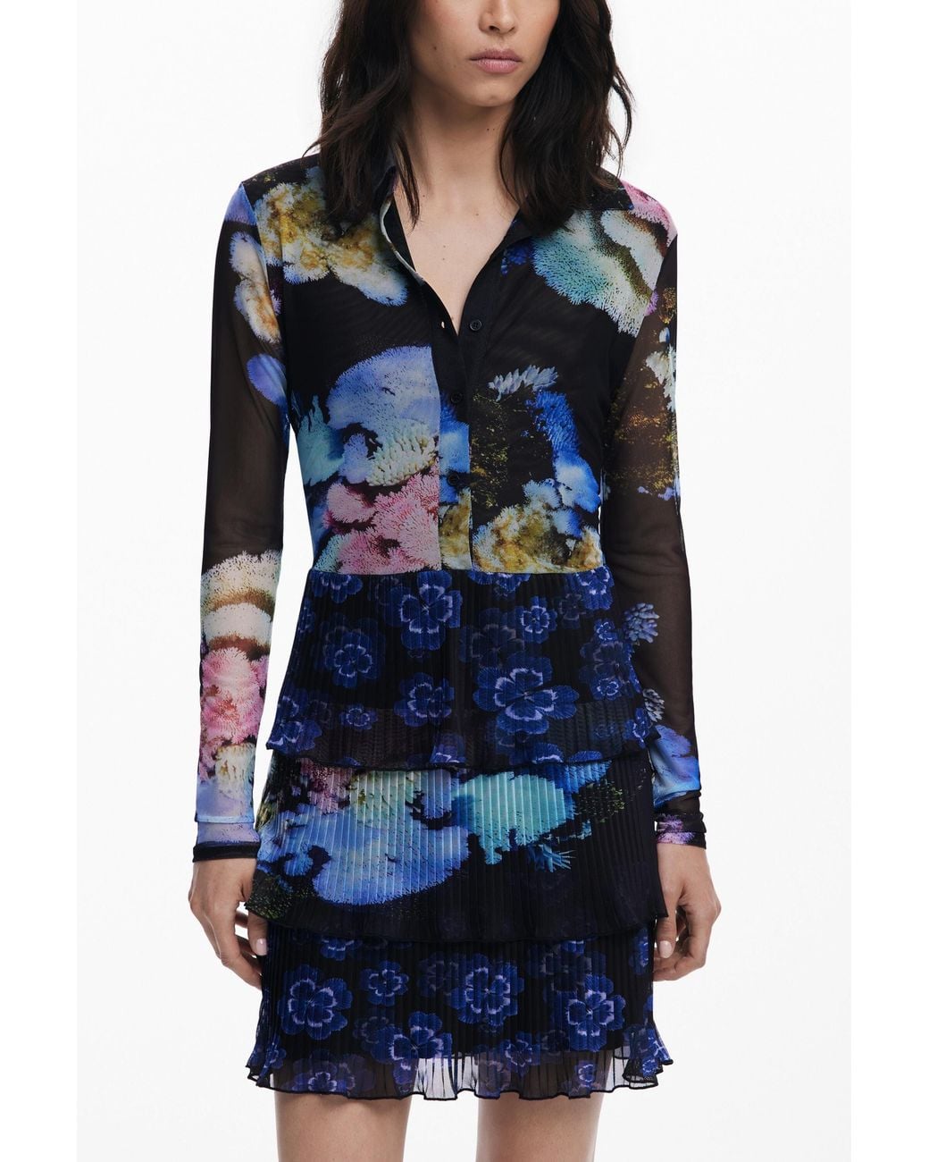 Desigual Blue Dress Designed By Mr. Christian Lacroix, Polyester