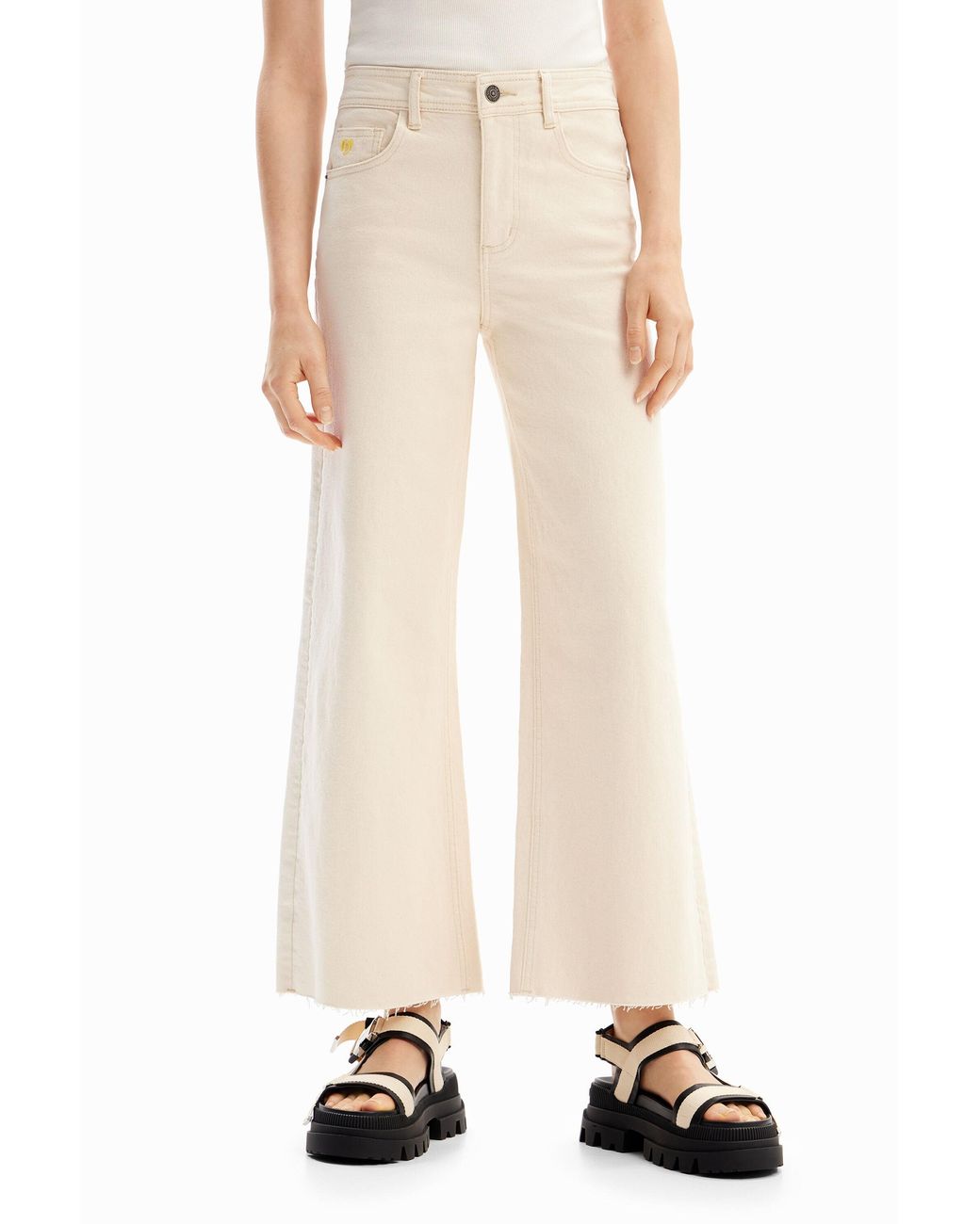 Desigual Natural Cropped Culotte Jeans, Cotton