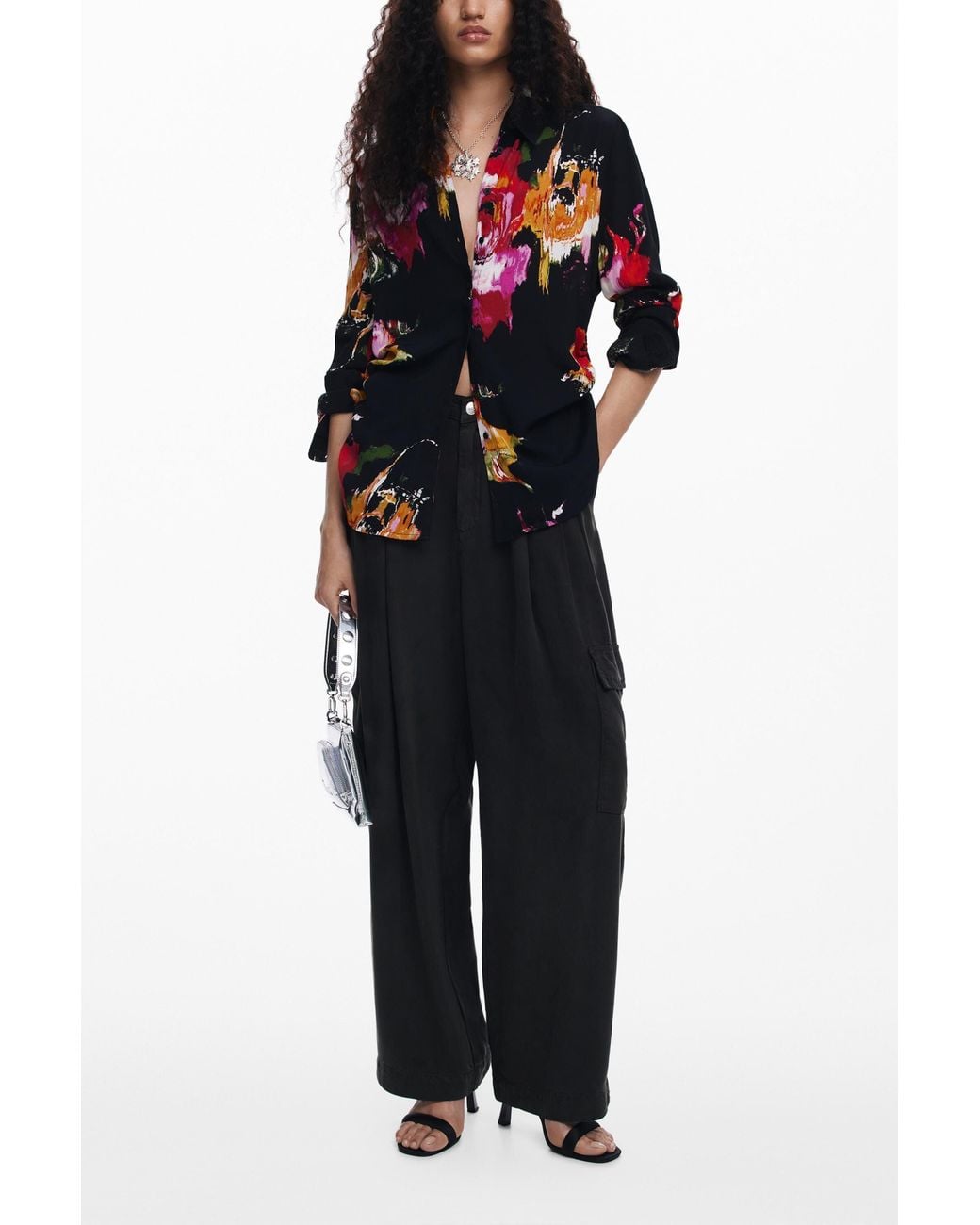 Desigual Black Floral Print Shirt, Viscose
