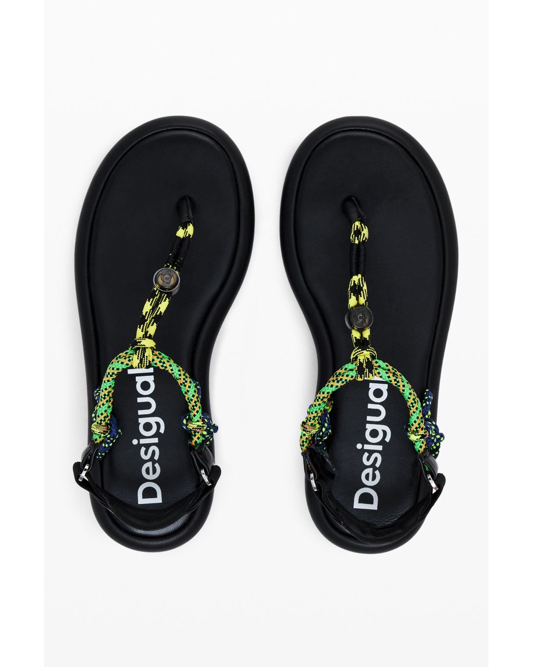 Desigual Black Flat Rope Sandals, Polyester