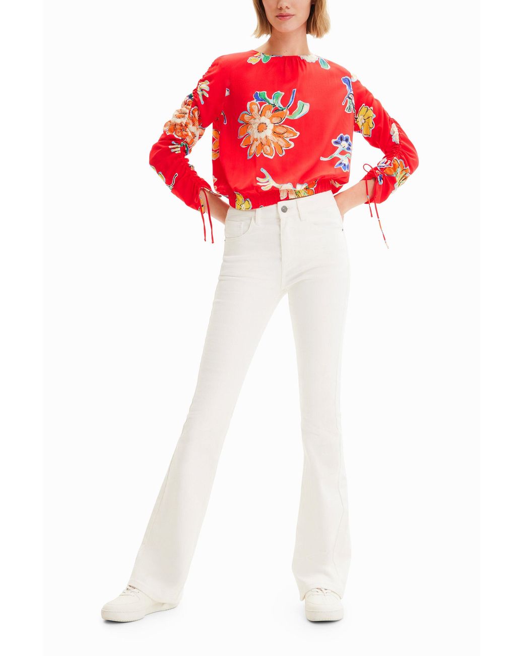 Desigual Short Gathered Floral Blouse, Viscose