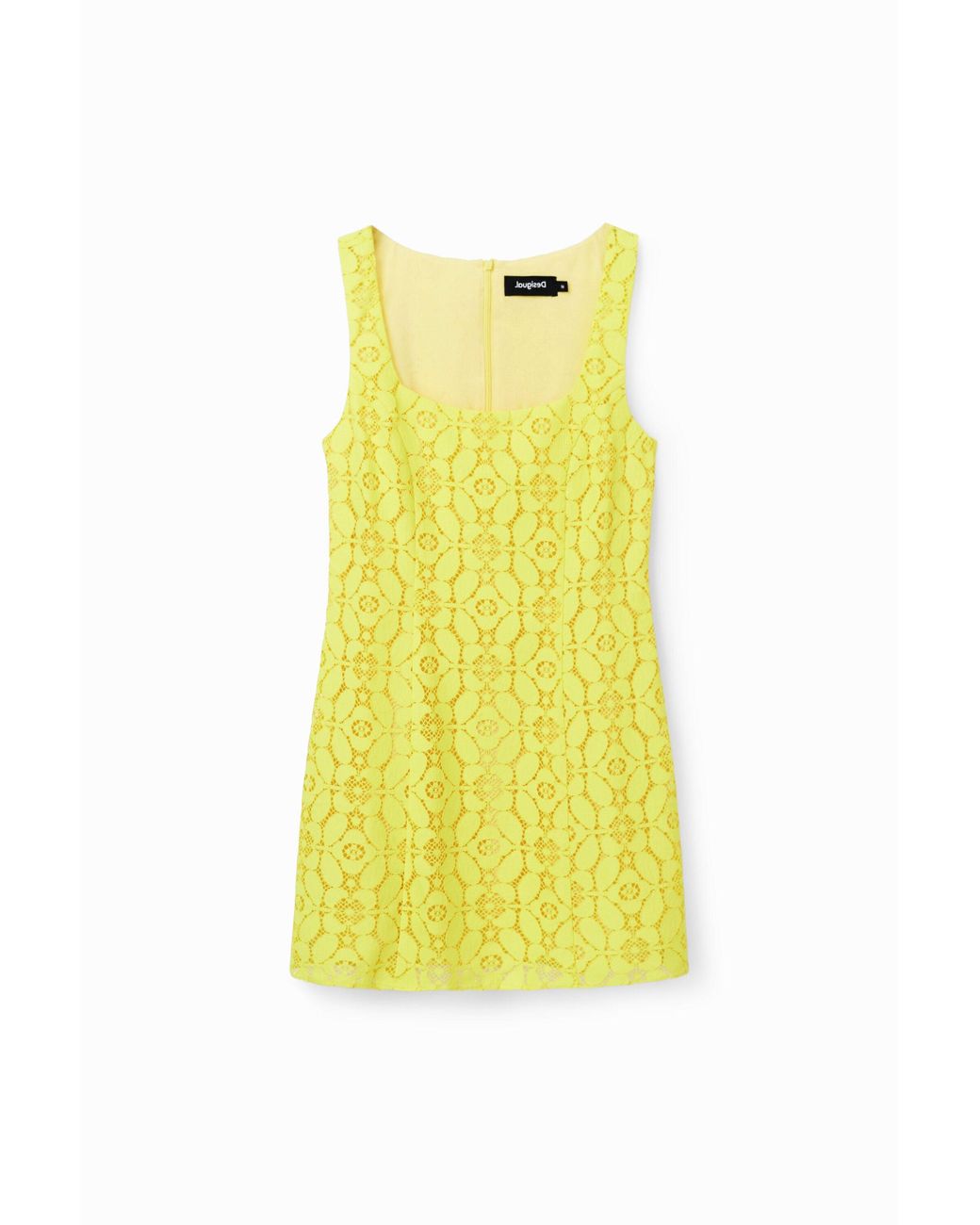 Desigual Yellow Short Lace Dress, Polyester