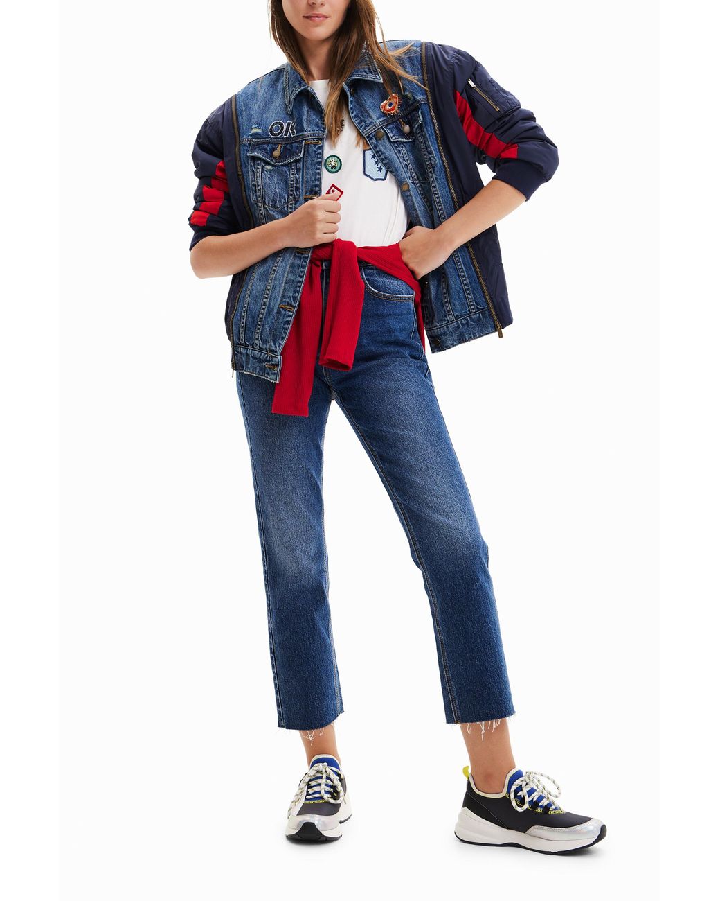 Desigual Blue Oversize Hybrid Denim Bomber Jacket