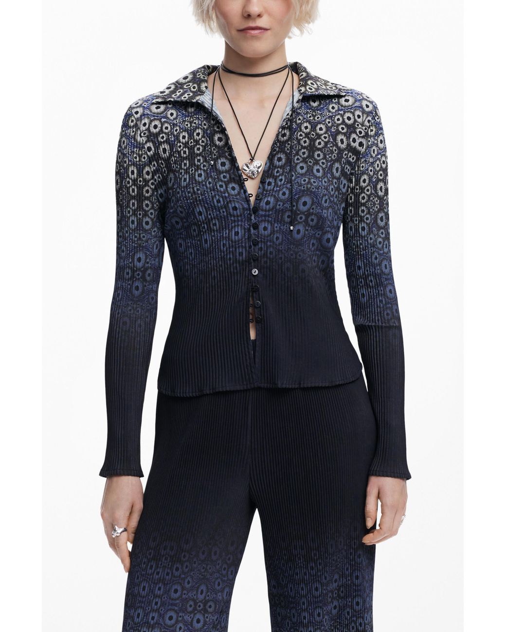 Desigual Blue Shirt Designed By Mr. Christian Lacroix, Polyester