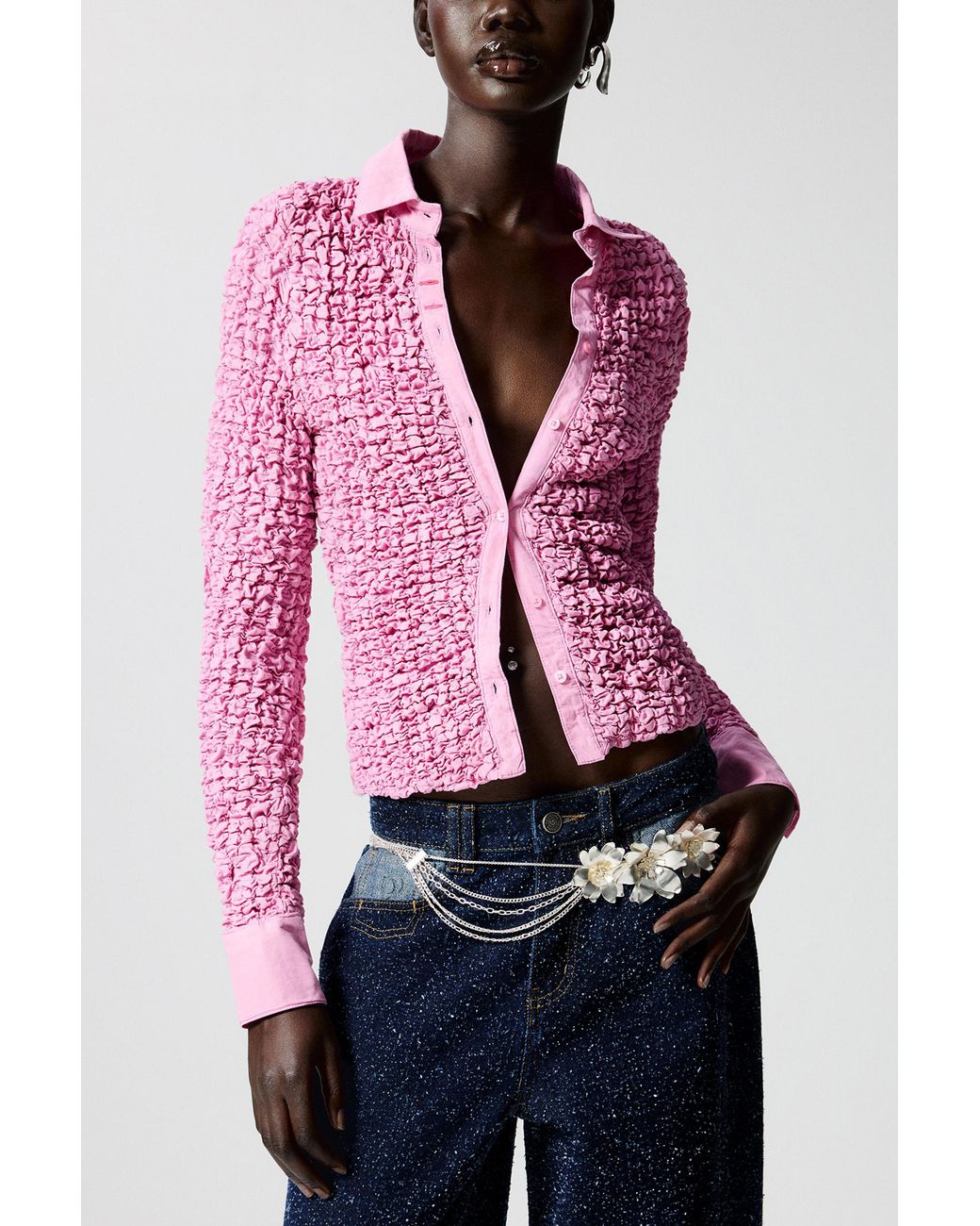 Desigual Pink Texture Shirt, Cotton