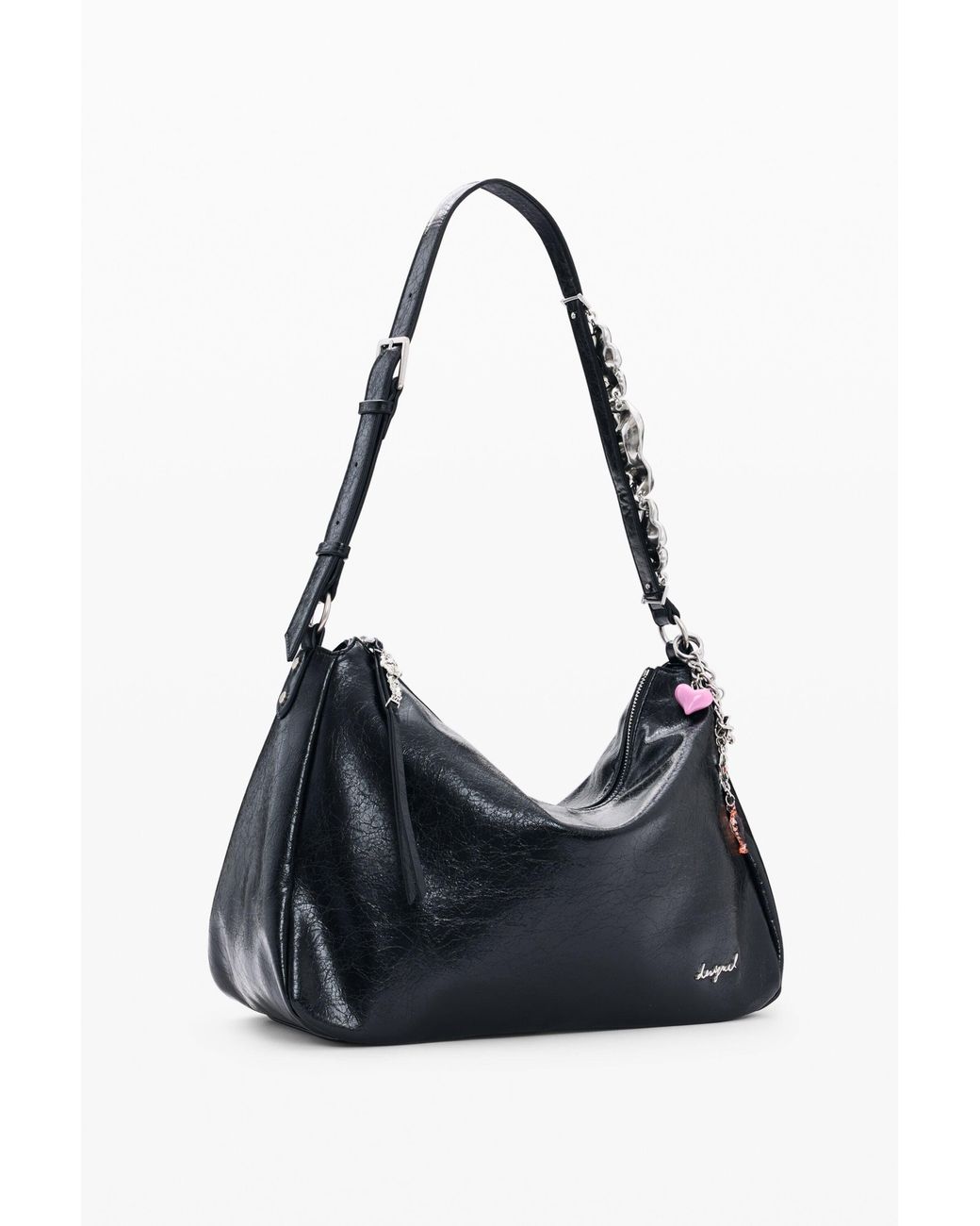 Desigual Black Square Faux Leather Bag, Polyurethane
