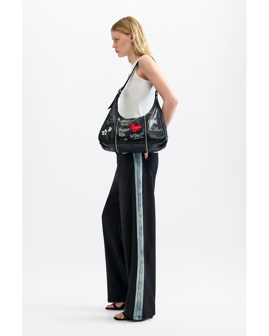 Desigual Black Large Message Bag, Polyamide