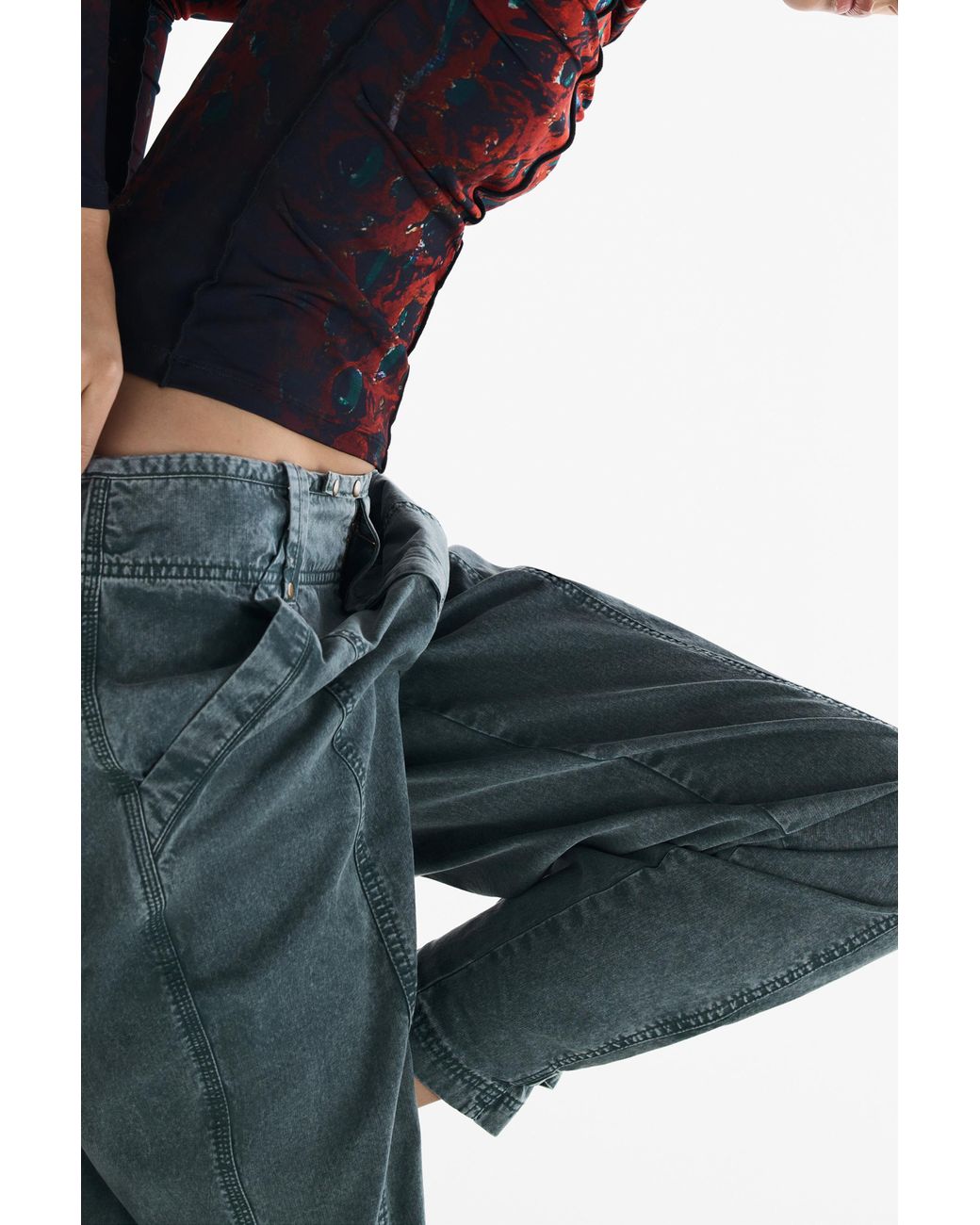 Desigual Red Leaf Stitching T-Shirt, Viscose