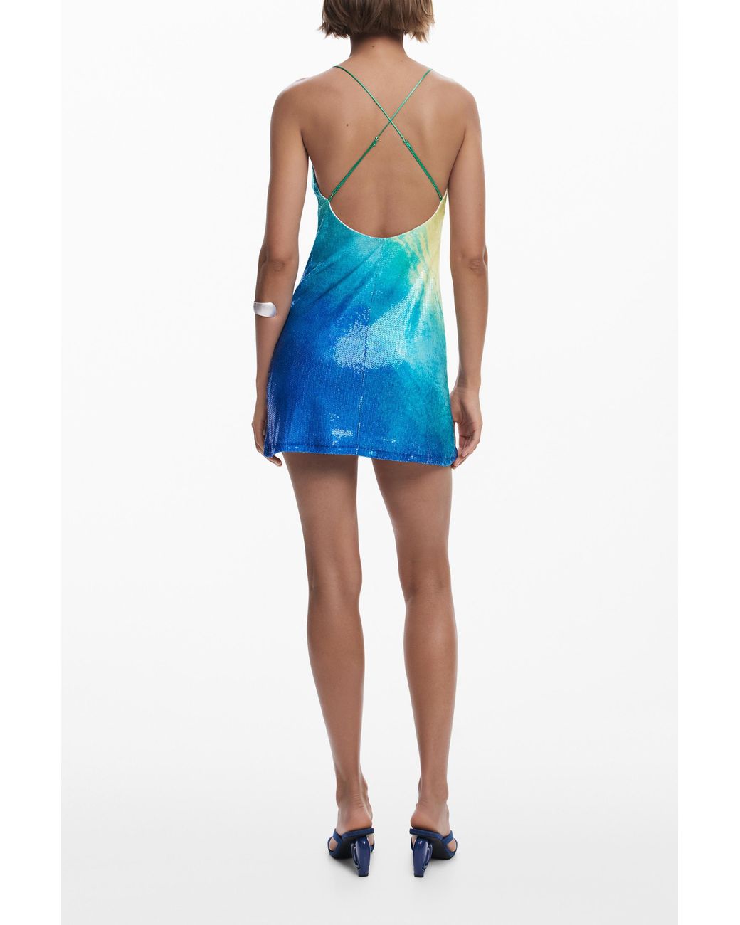 Desigual Blue Short Dress With Crossed Straps, Polyester