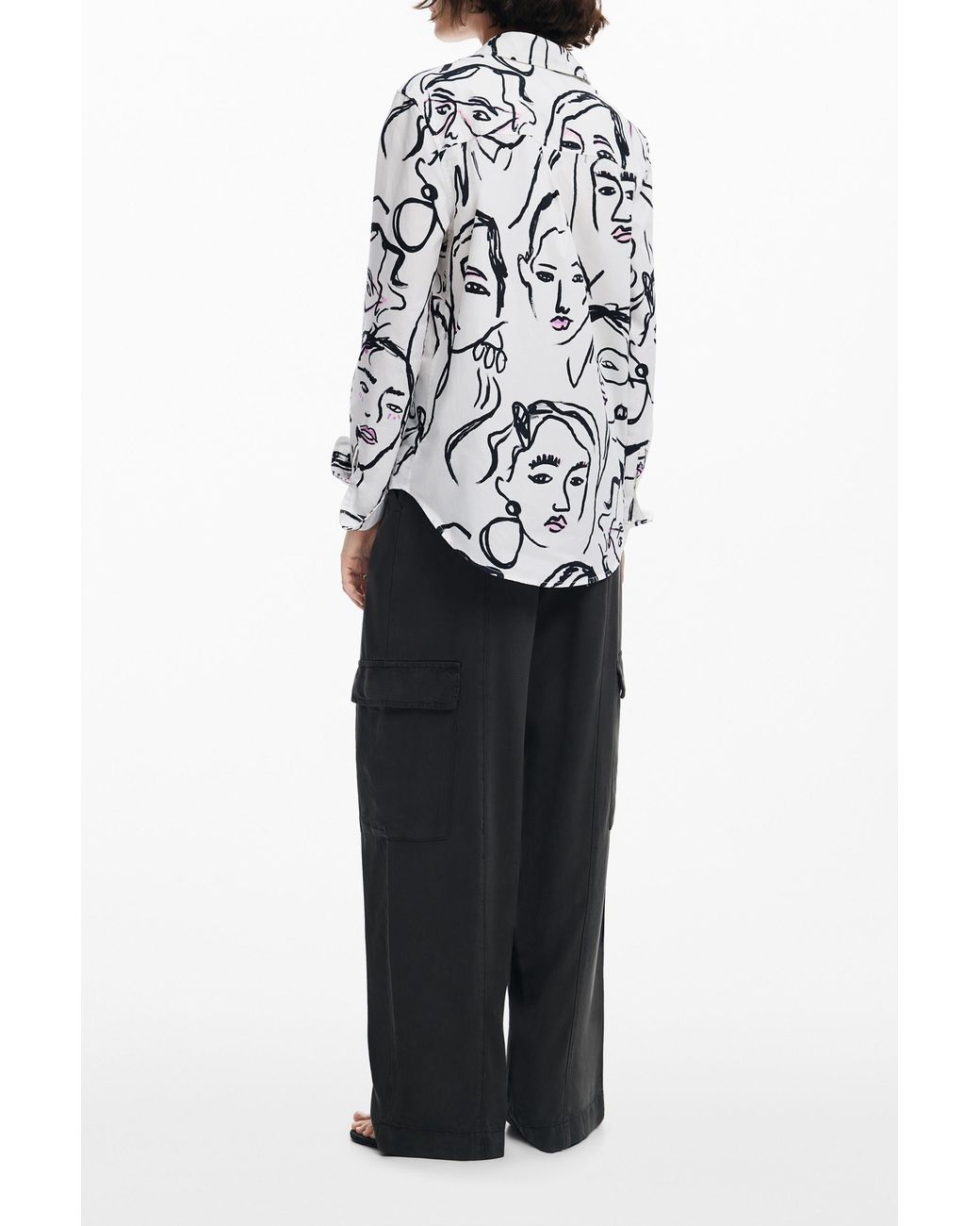 Desigual White Shirt With Face Print, Cotton