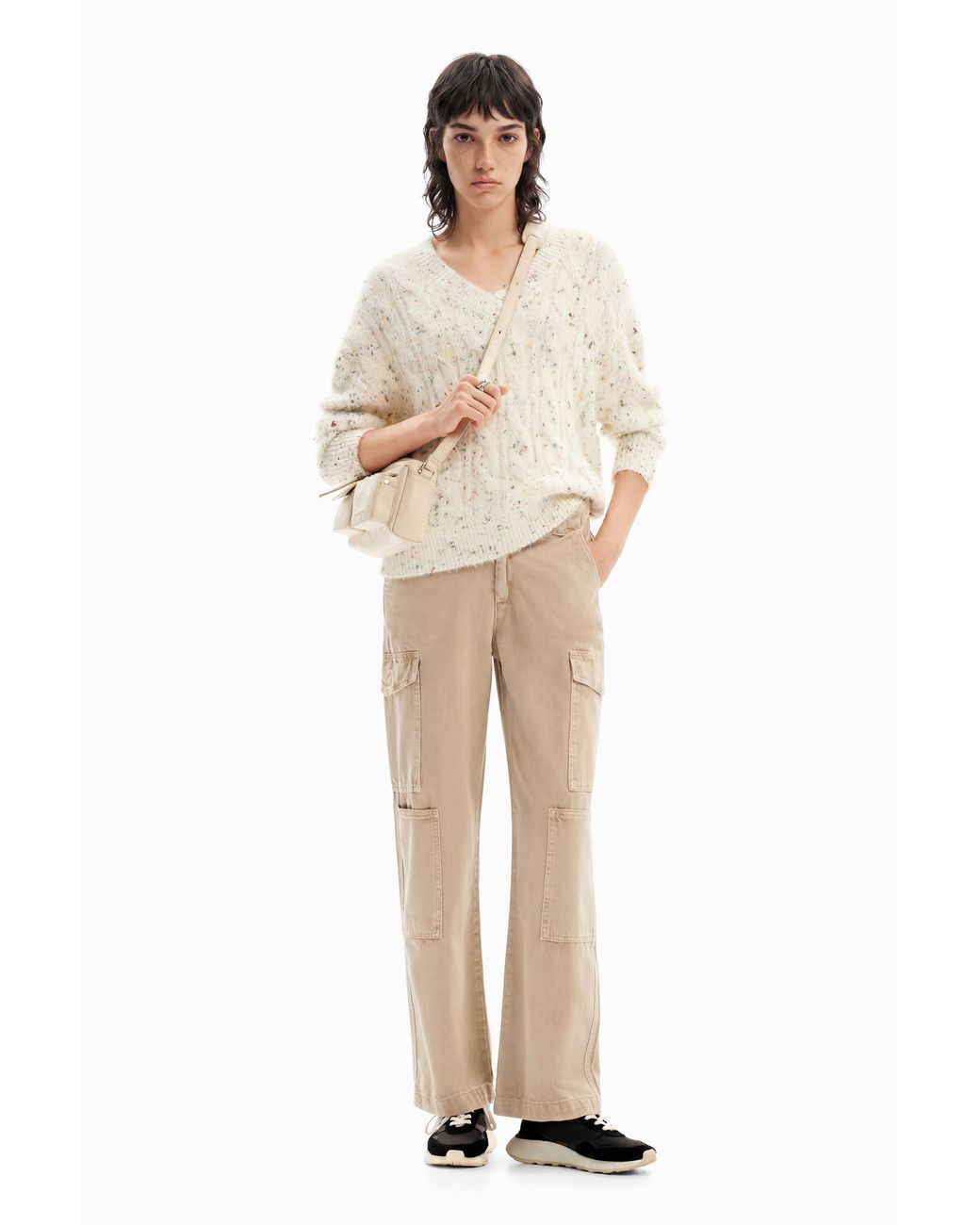 Desigual Natural Long Cargo Trousers, Cotton