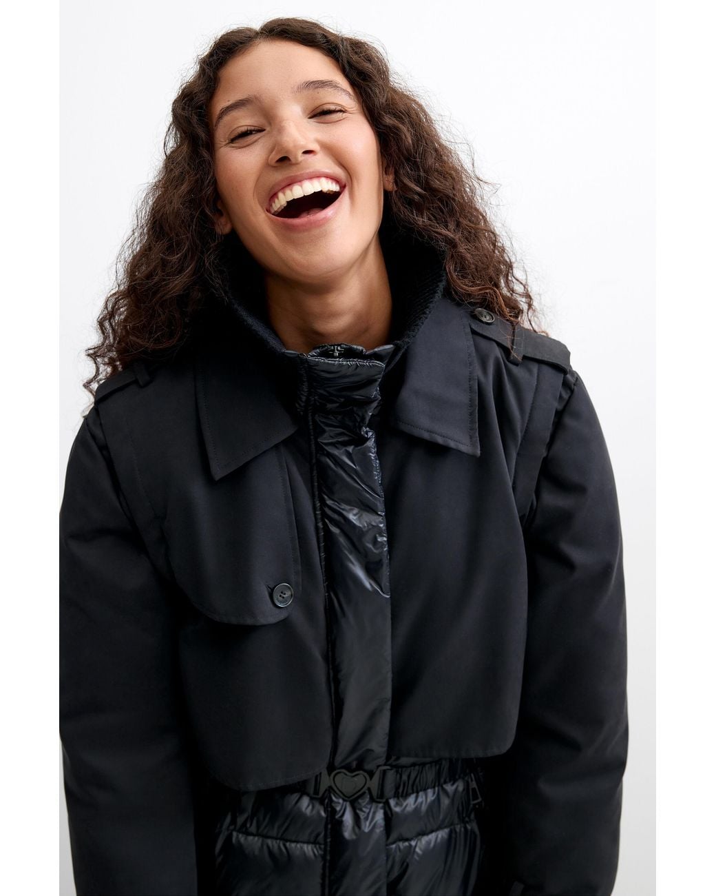 Desigual Black Long Padded Coat
