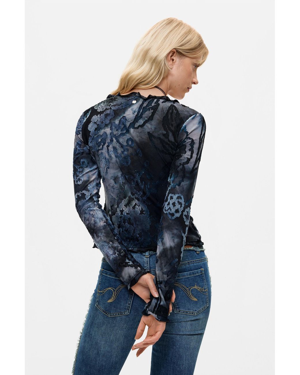 Desigual Blue Flocked T-Shirt