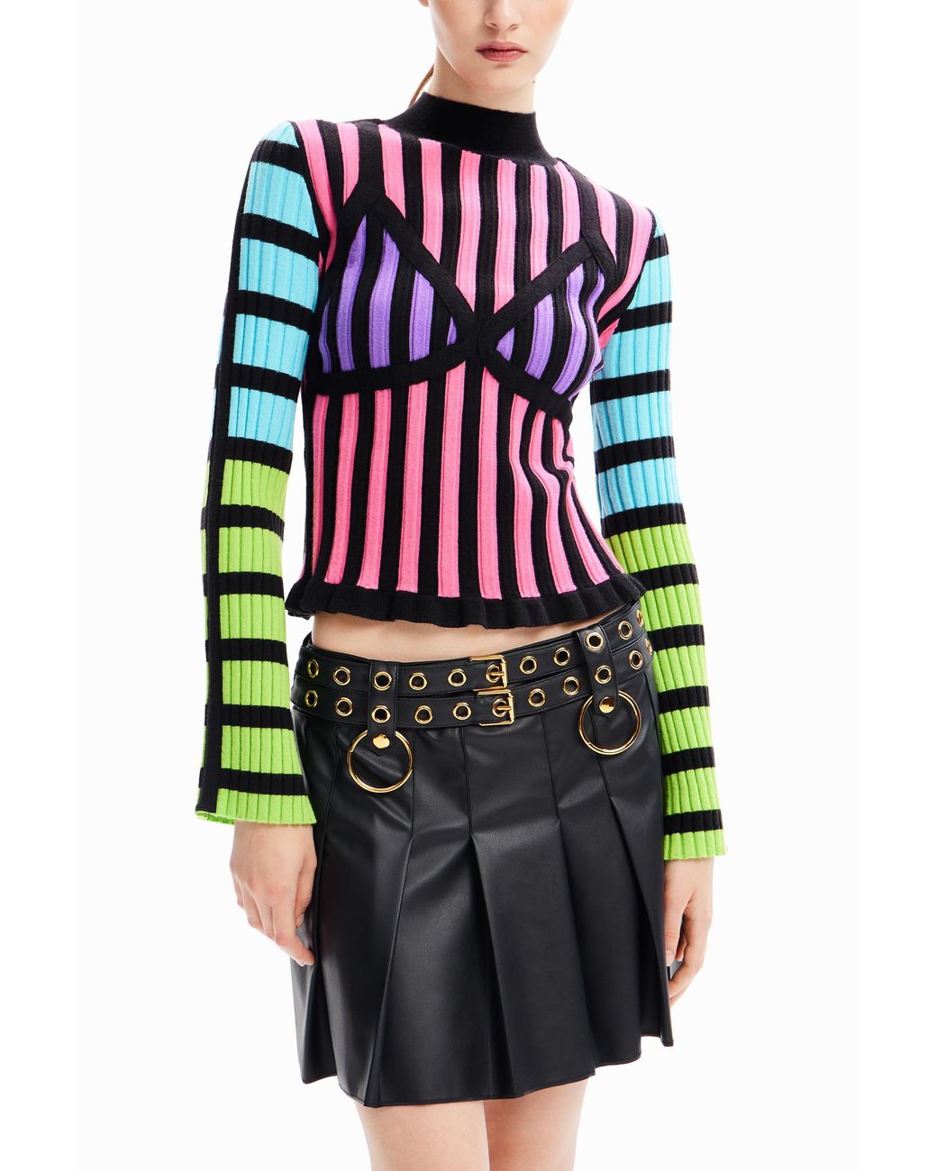 Desigual Black María Escoté Pleated Mini Skirt, Polyurethane