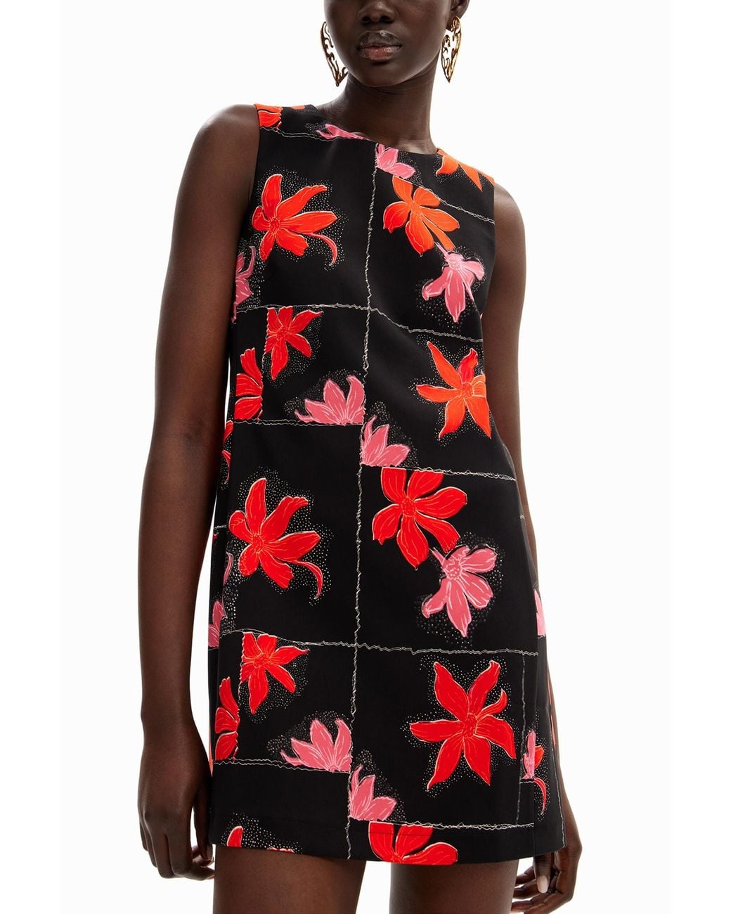 Desigual Red Floral Mini Pinafore Dress