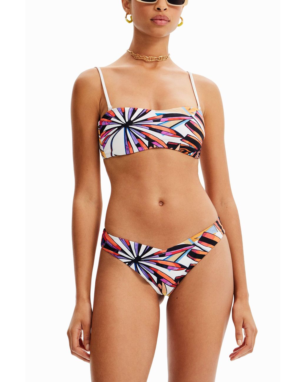 Desigual Pink Tropical Bandeau Bikini Top