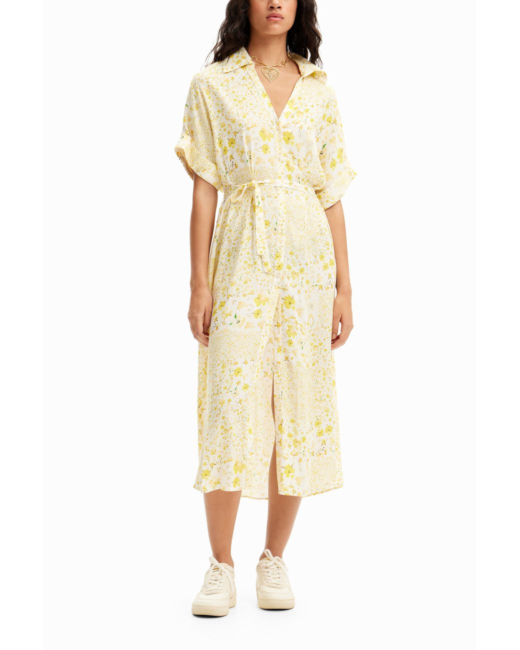 Desigual Metallic Floral Midi Shirt Dress, Viscose